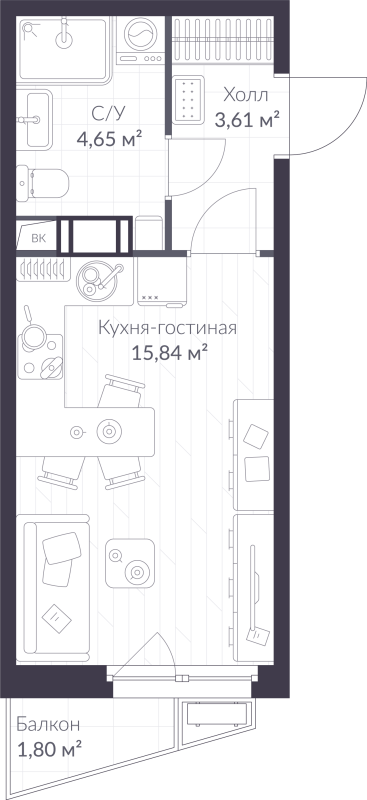 Студия 24,6 м²