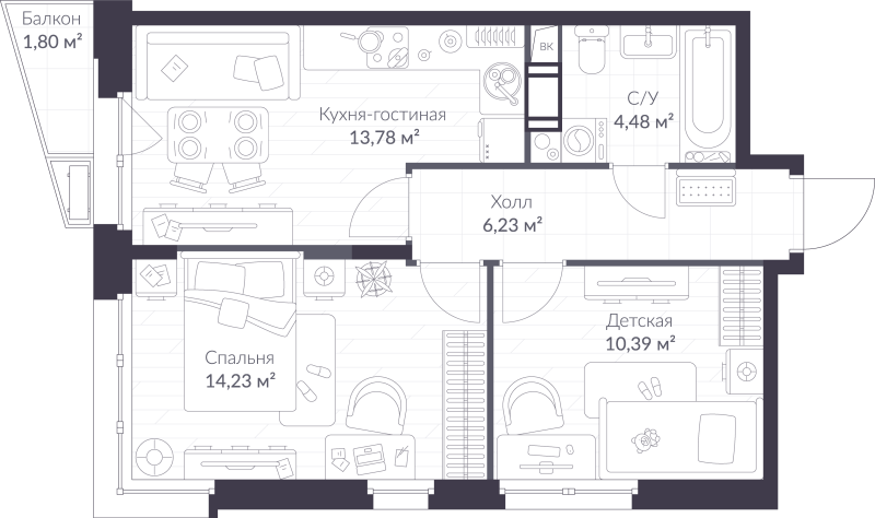 2 ккв 49,7 м²