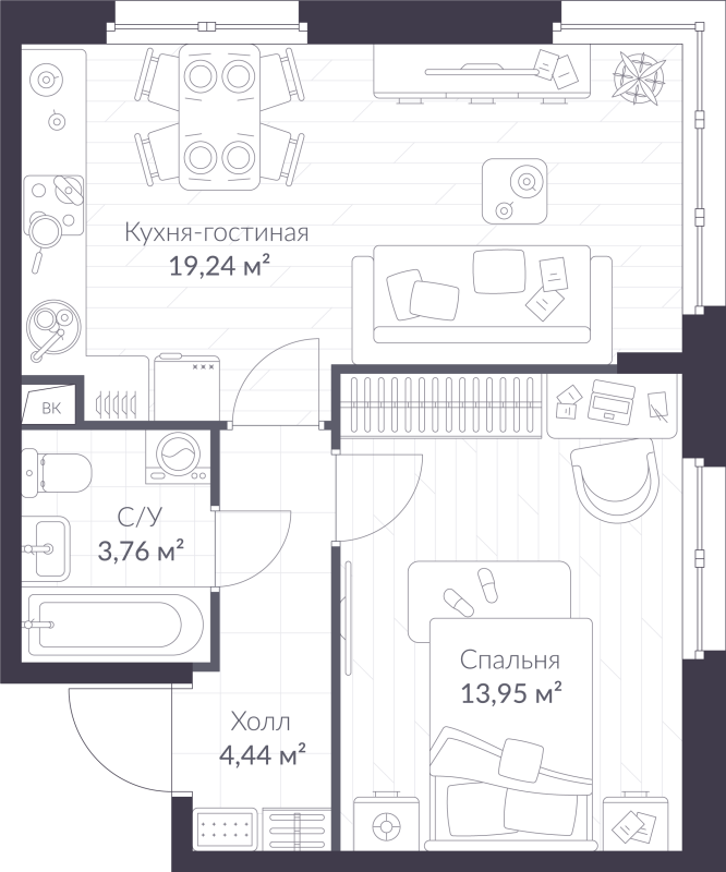 2 ккв (Евро) 41,4 м²