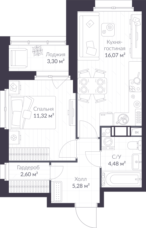 2 ккв (Евро) 41,4 м²