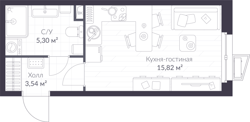 Студия 24,7 м²
