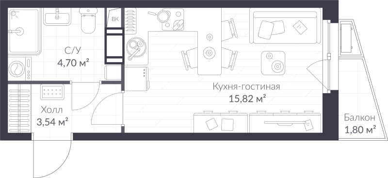 Студия 24,6 м²