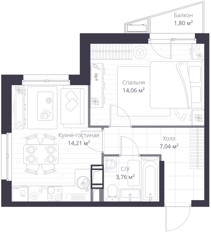 2 ккв (Евро) 39,5 м²