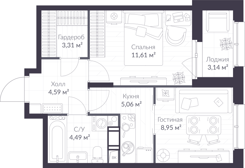 1 ккв 39,6 м²