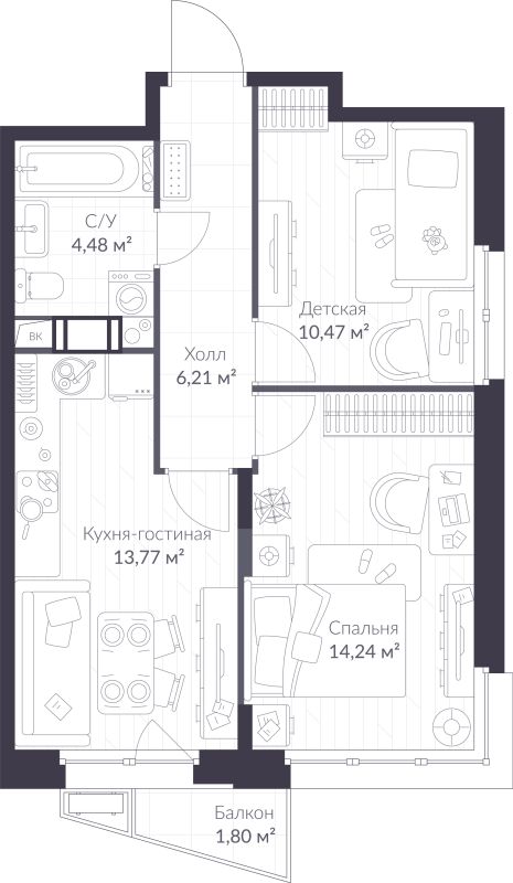 2 ккв 49,7 м²