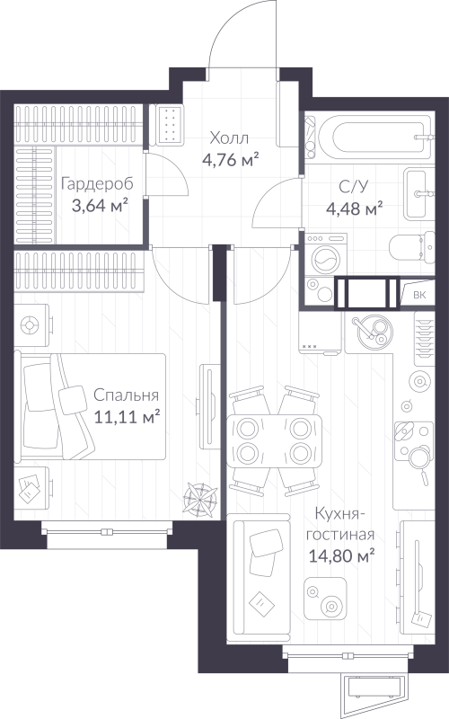 1 ккв 38,8 м²