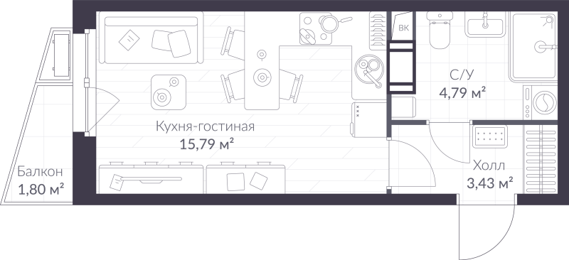 Студия 24,6 м²