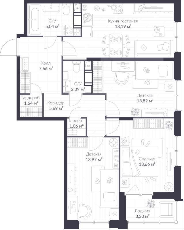 4 ккв (Евро) 84,8 м²