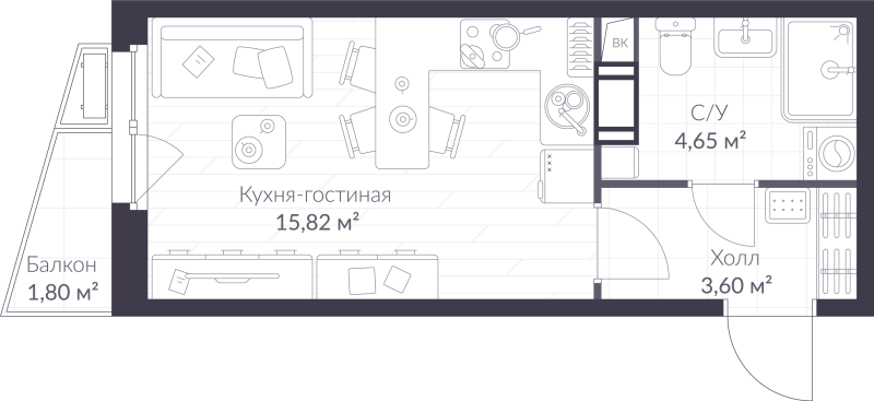 Студия 24,6 м²