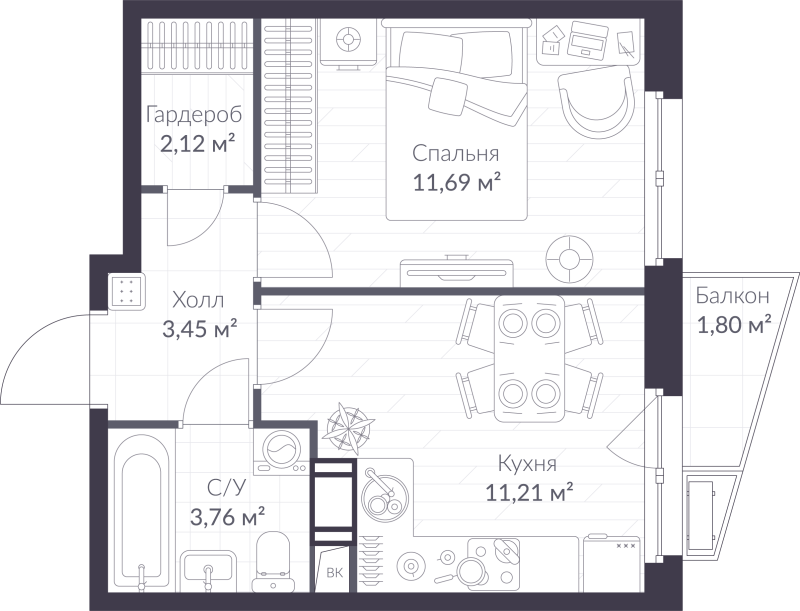 1 ккв 32,8 м²