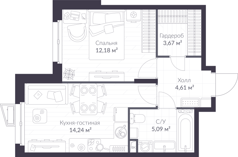 1 ккв 39,8 м²