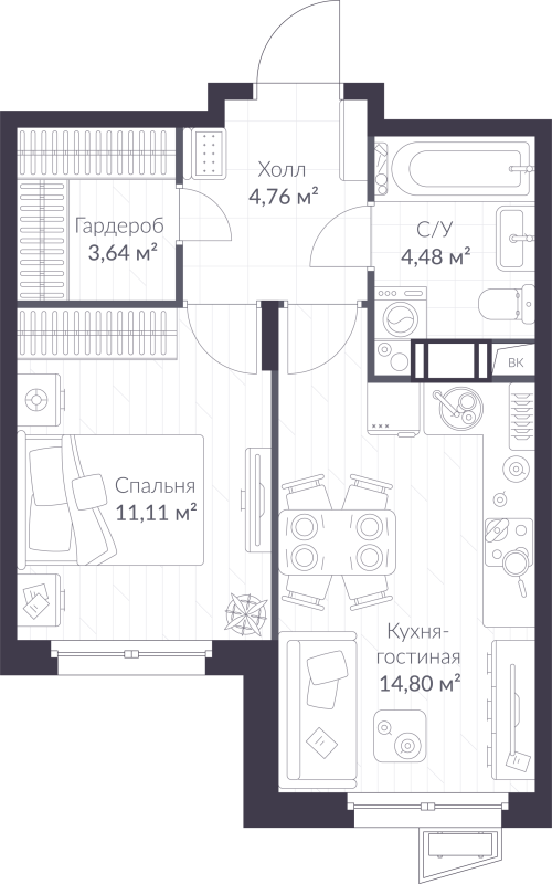 1 ккв 38,8 м²