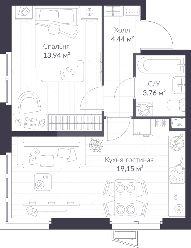 2 ккв (Евро) 41,3 м²