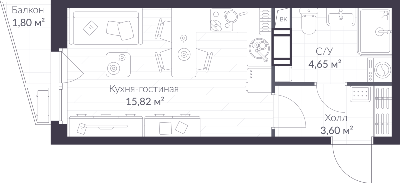 Студия 24,6 м²
