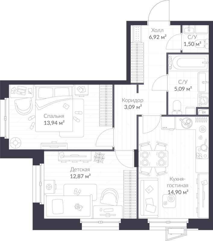 2 ккв 58,3 м²