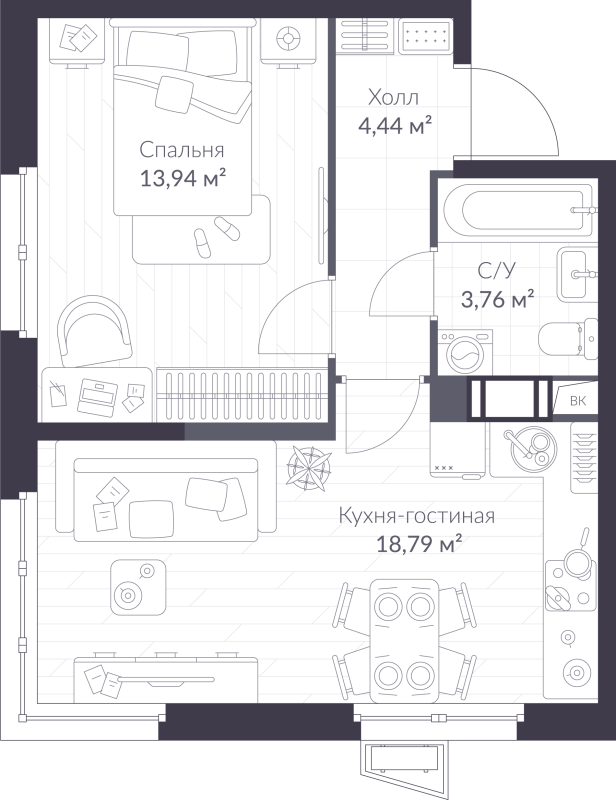2 ккв (Евро) 40,9 м²