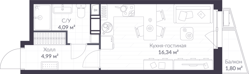 Студия 26 м²