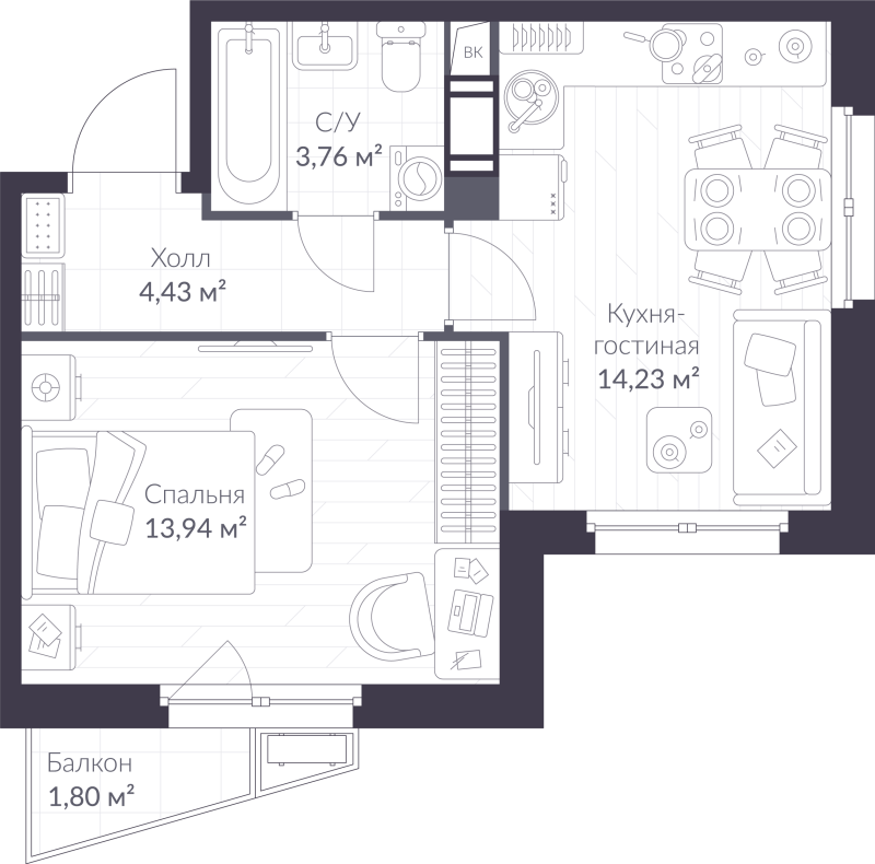 1 ккв 36,9 м²