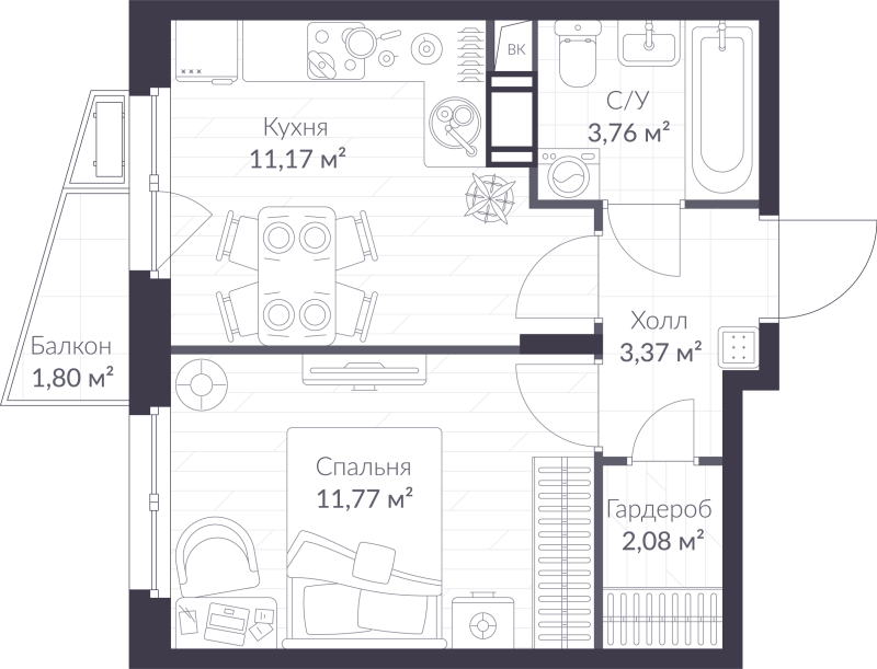 1 ккв 32,7 м²