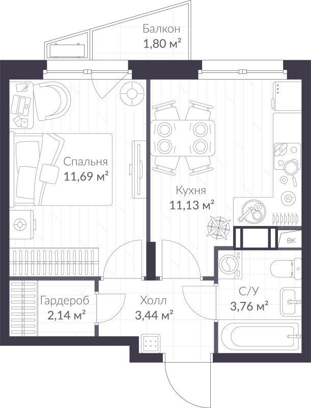 1 ккв 32,7 м²