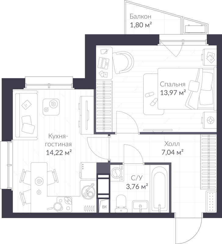2 ккв (Евро) 39,5 м²
