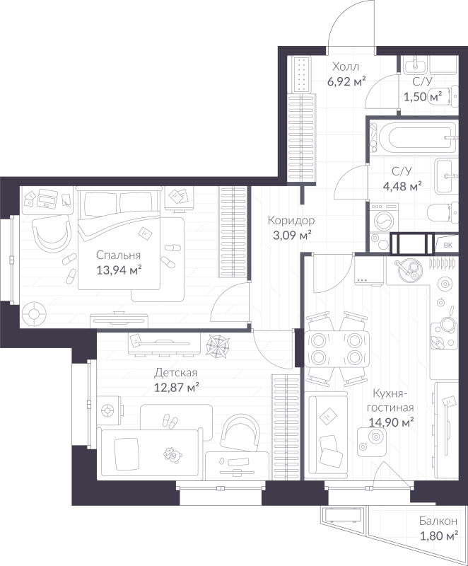 2 ккв 58,2 м²