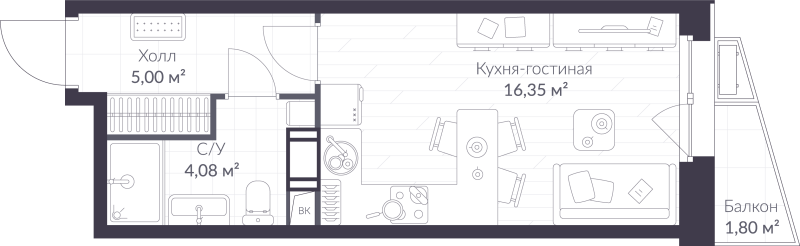 Студия 26 м²