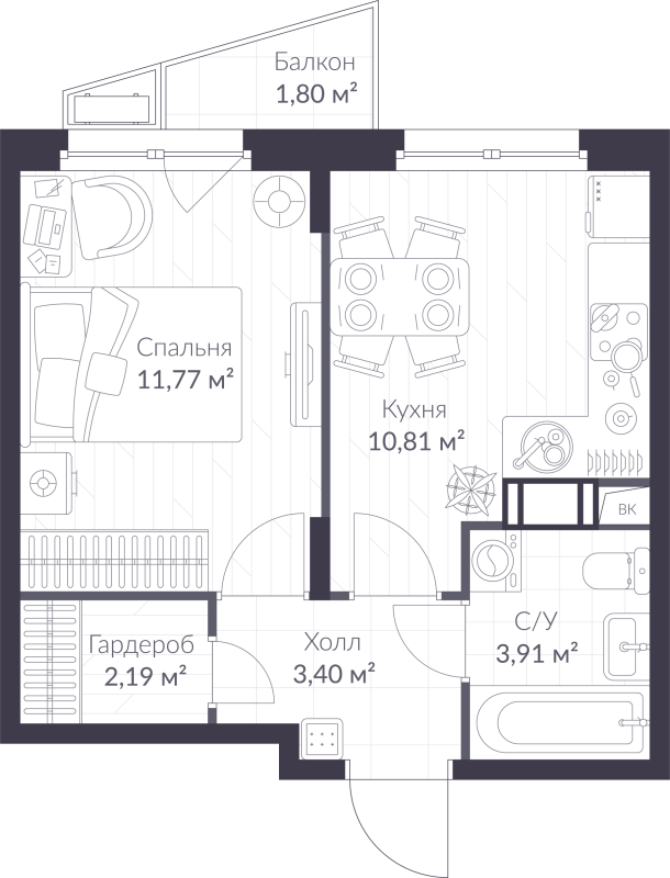 1 ккв 32,6 м²