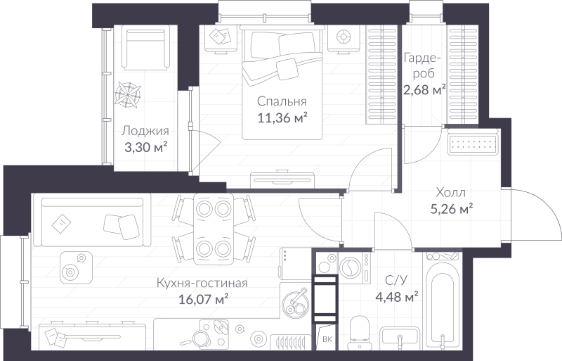 2 ккв (Евро) 41,5 м²
