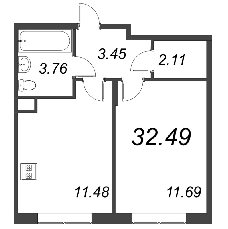 1 ккв 32,5 м²