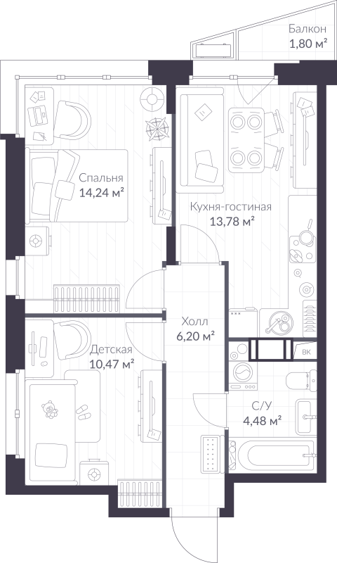 2 ккв 49,7 м²