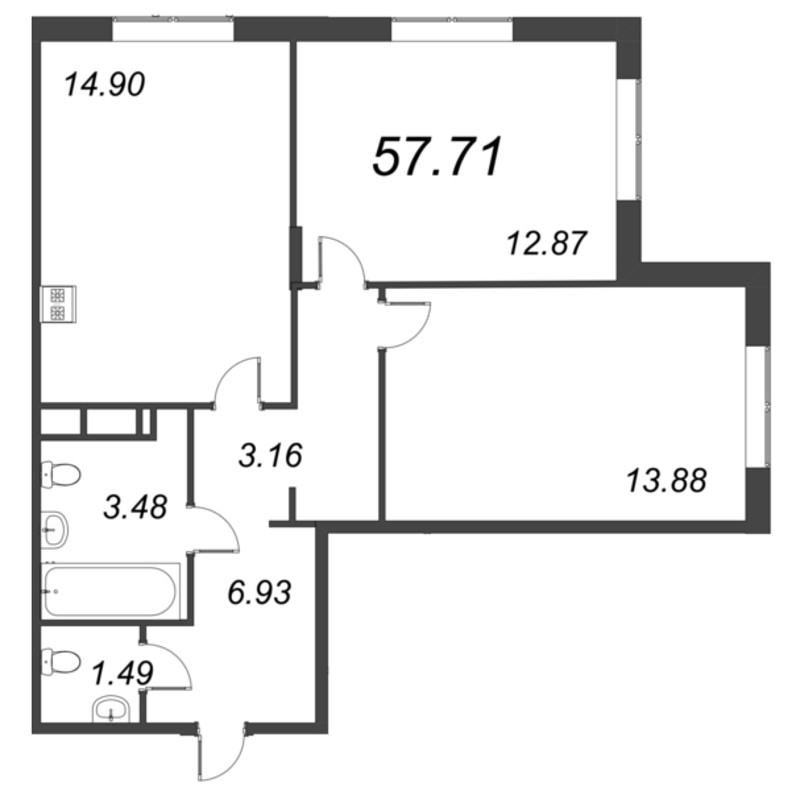3 ккв (Евро) 57,7 м²