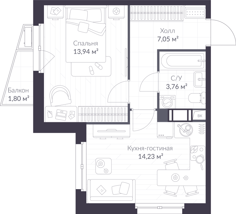 1 ккв 39,5 м²