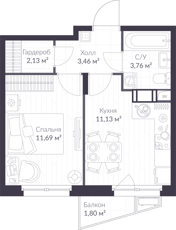1 ккв 32,7 м²