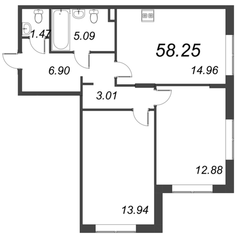 3 ккв (Евро) 58,3 м²