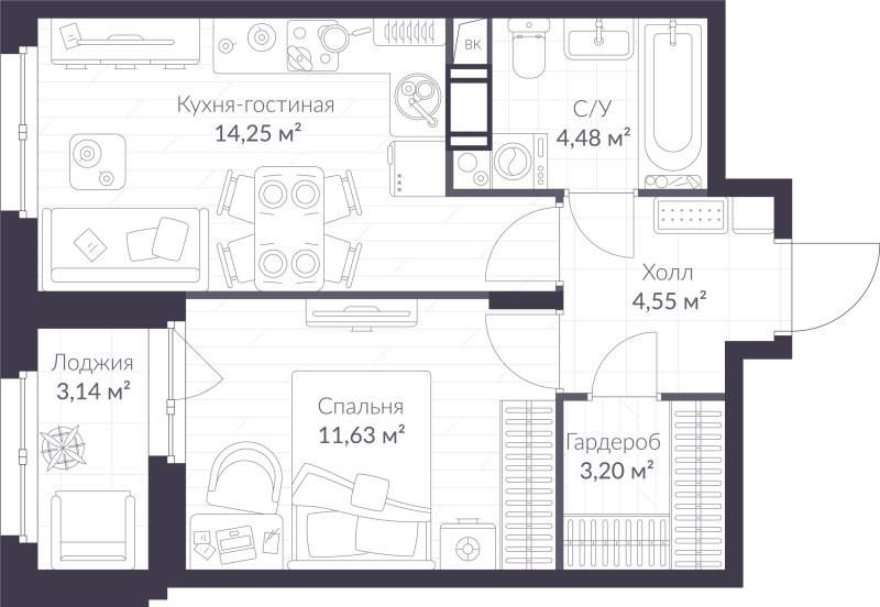 1 ккв 39,7 м²
