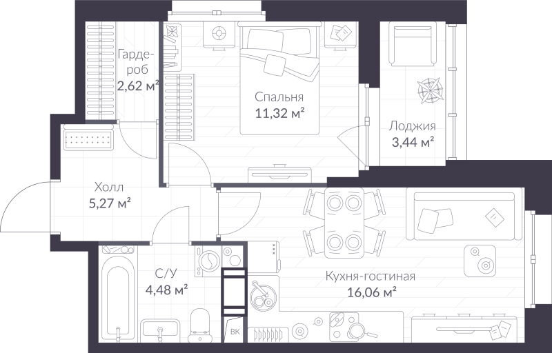 2 ккв (Евро) 41,5 м²