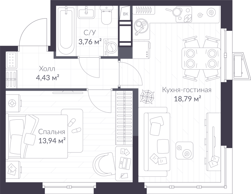 2 ккв (Евро) 40,9 м²