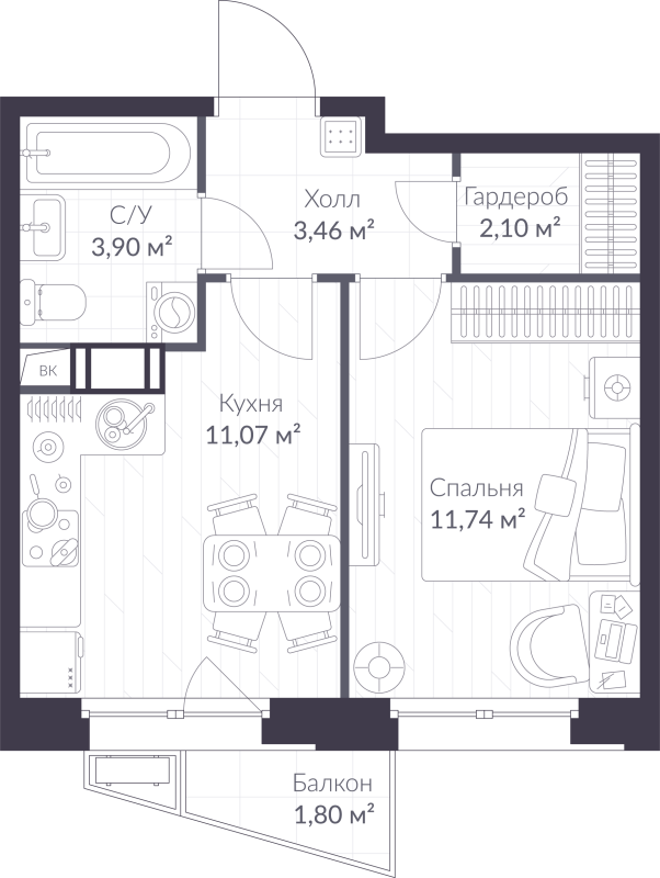 1 ккв 32,8 м²