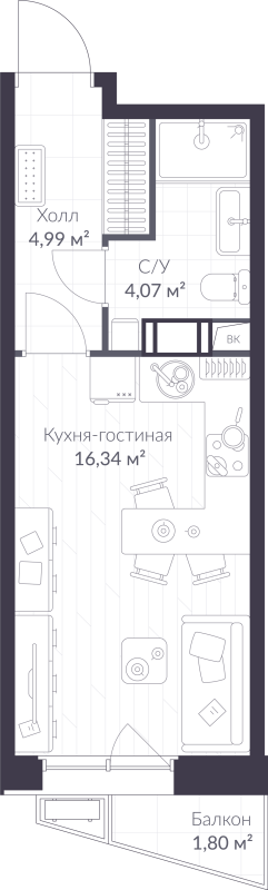 Студия 25,9 м²