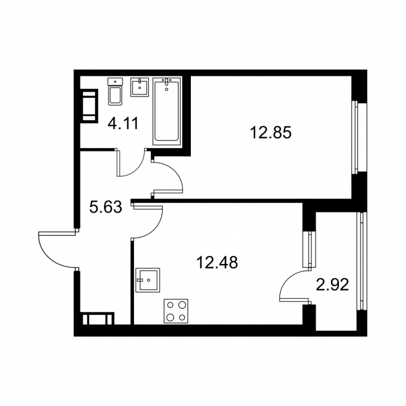 1 ккв 36,5 м²
