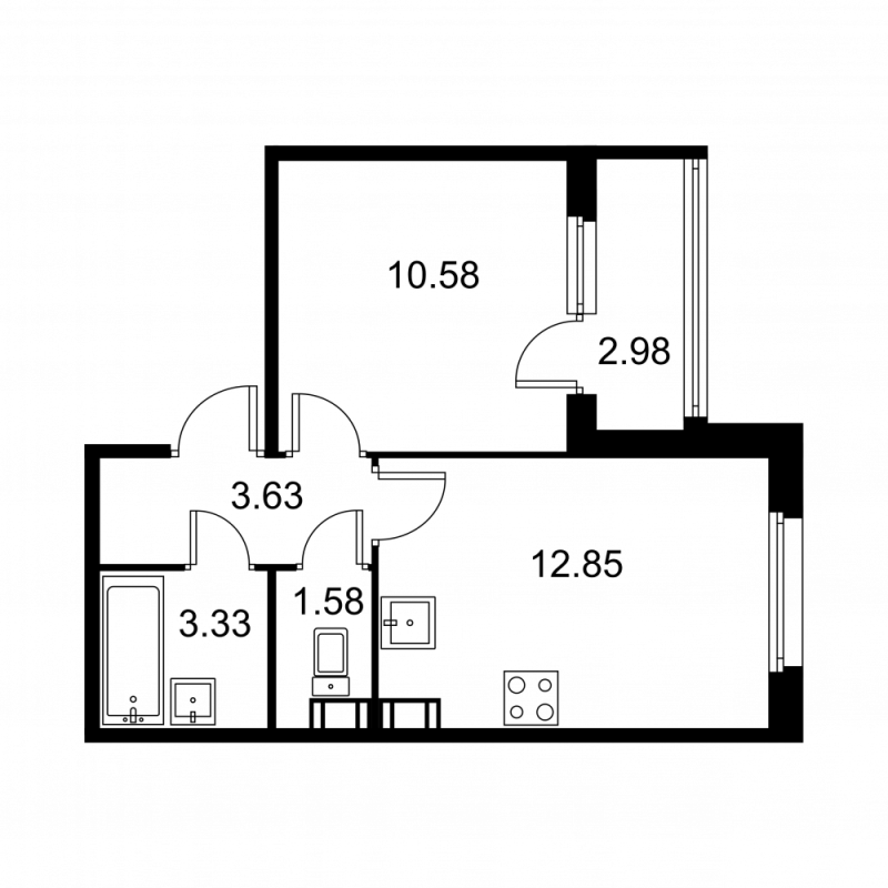 1 ккв 33,5 м²