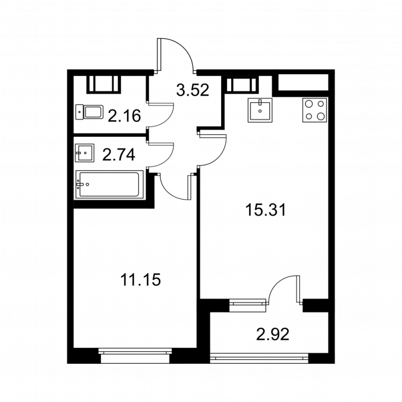 2 ккв (Евро) 36,3 м²