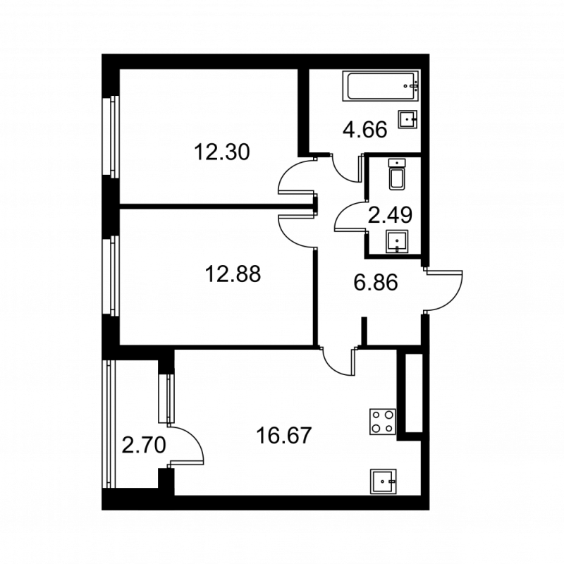 3 ккв (Евро) 57,2 м²