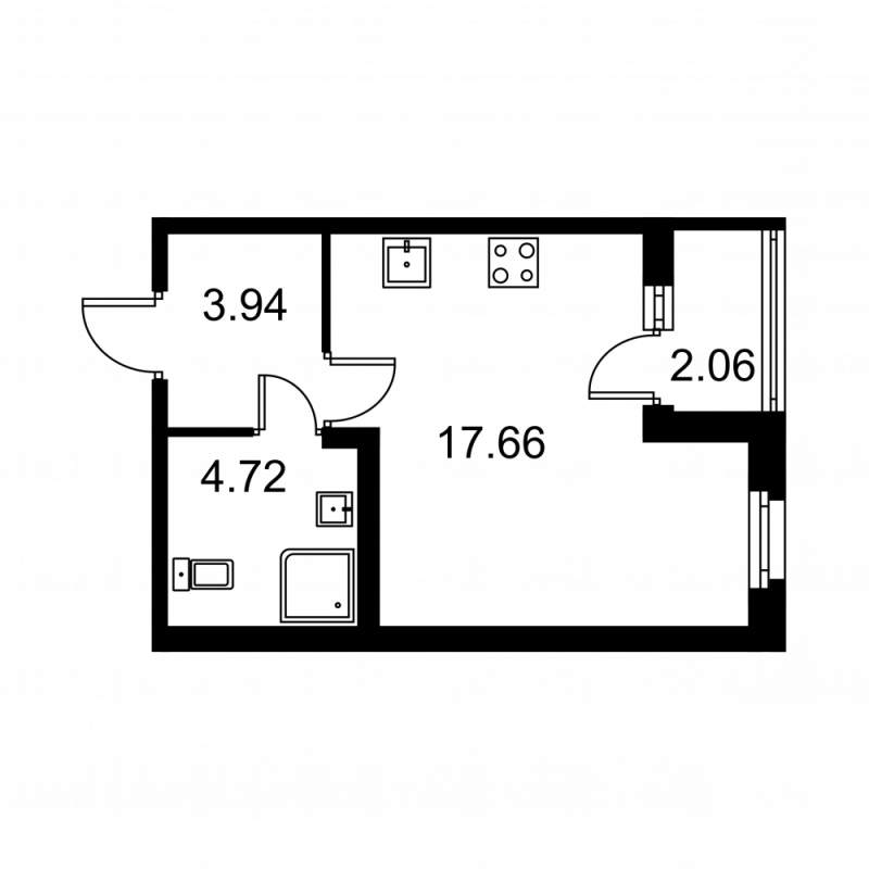 Студия 27,4 м²