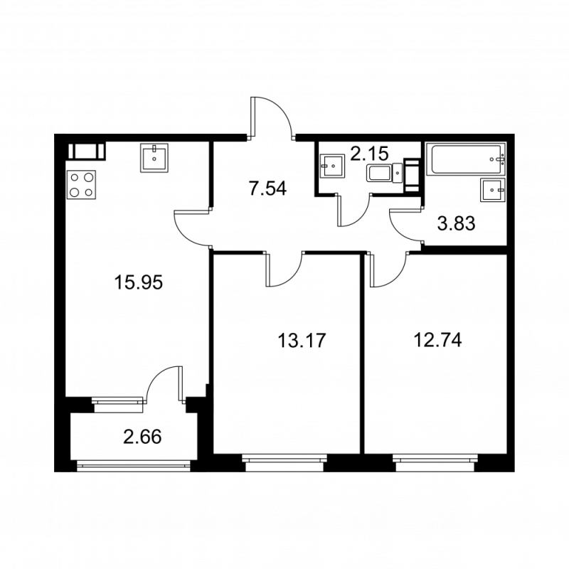 3 ккв (Евро) 56,7 м²