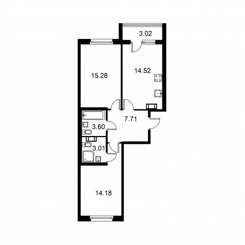 2 ккв 59,6 м²