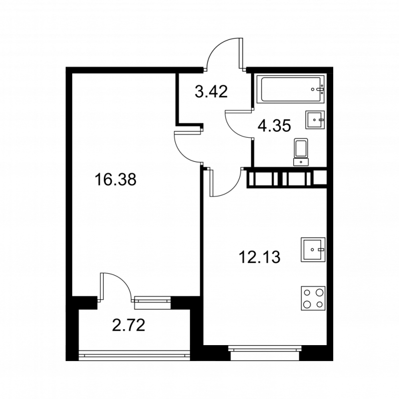1 ккв 37,6 м²