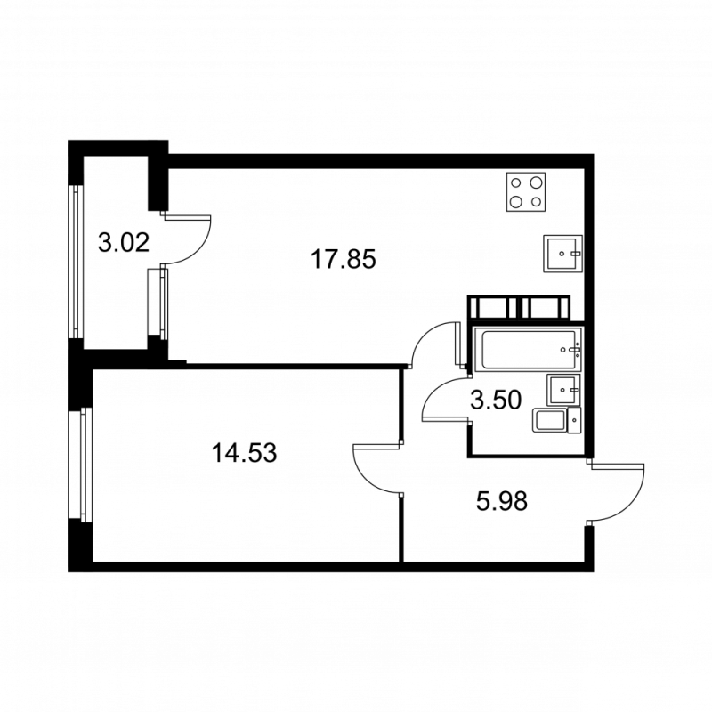 2 ккв (Евро) 43,4 м²