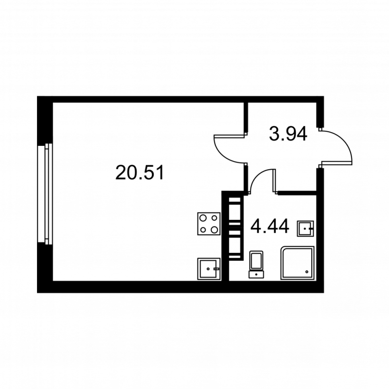 Студия 28,9 м²